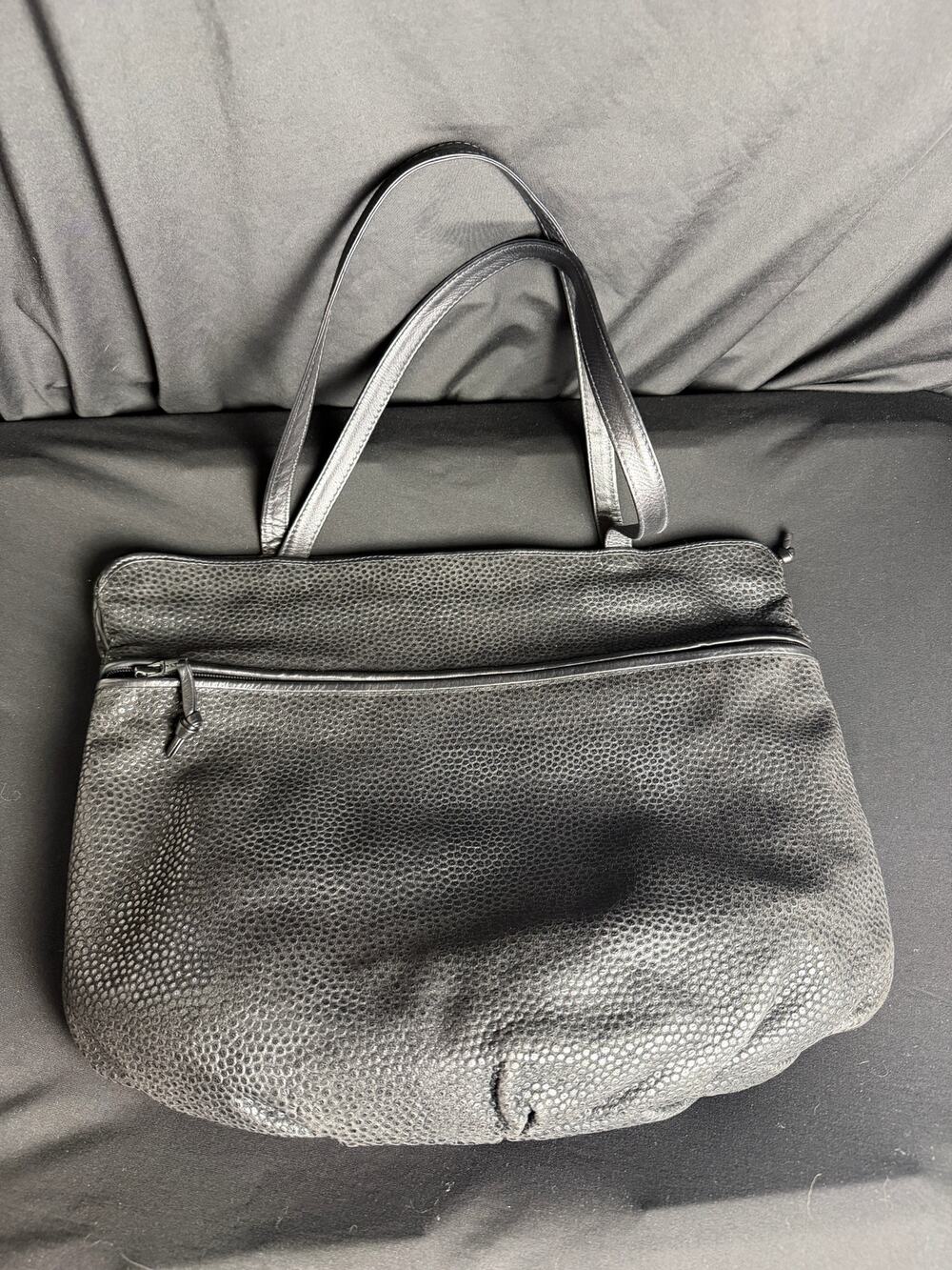 Vintage DOMINA Made in Italy Black Pebbled Leather Shoulder Bag Tote Purse